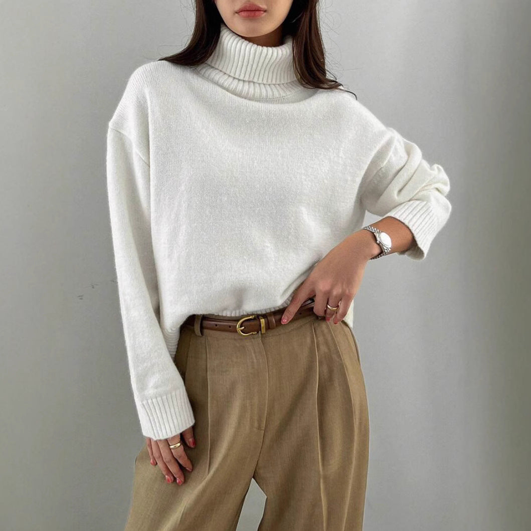 Women's Oversized Ribbed Fine Knit Turtleneck Sweater — View 6