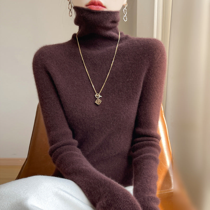 Women's Fitted Ribbed Fine Knit Turtleneck Sweater — View 8