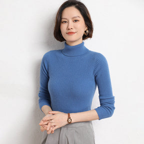Women's Fitted Ribbed Fine Knit Turtleneck Sweater — View 23