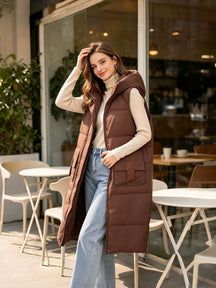 Women's Hooded Longline Puffer Vest — View 1