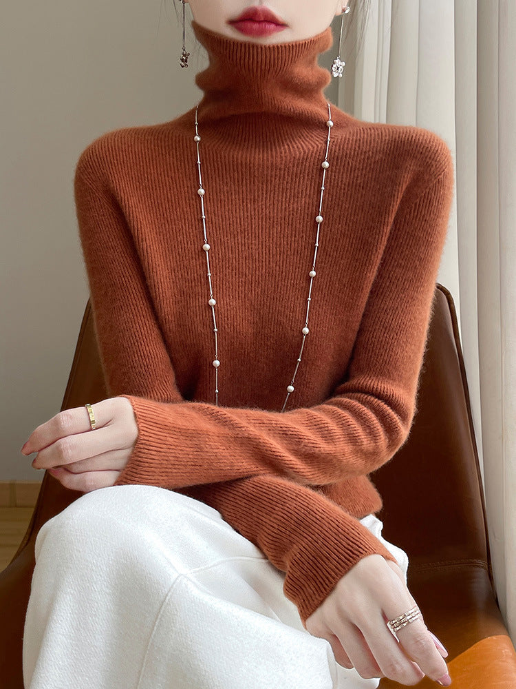 Women's Fitted Ribbed Fine Knit Turtleneck Sweater — View 3