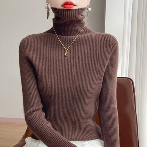 Women's Cashmere Ribbed Fine Knit Turtleneck Sweater — View 7