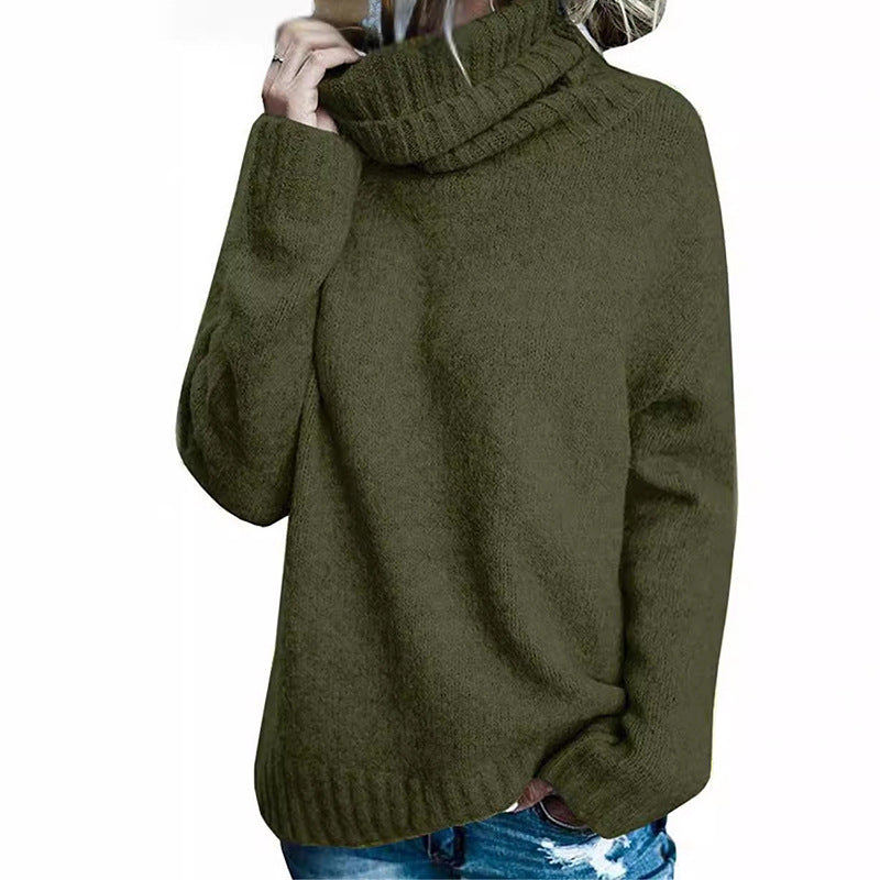 Women's Oversized Ribbed Fine Knit Turtleneck Sweater — View 4