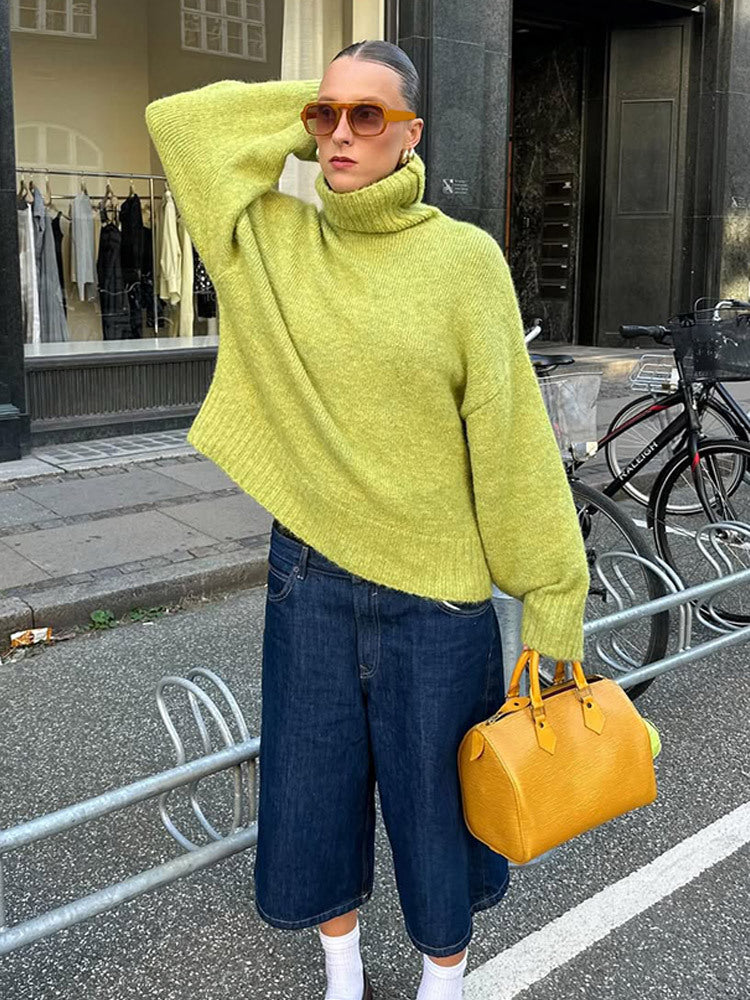 Women's Mohair Blend Oversized Ribbed Turtleneck Sweater — View 6