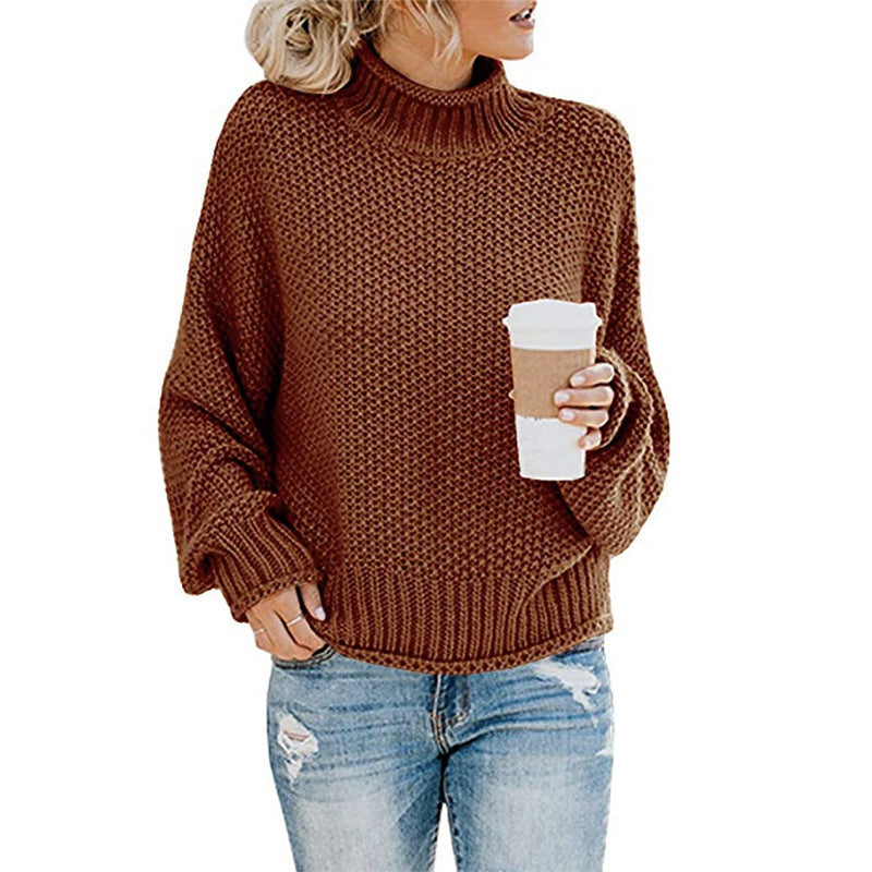 Women's Relaxed Fit Chunky Knit Turtleneck Sweater — View 14