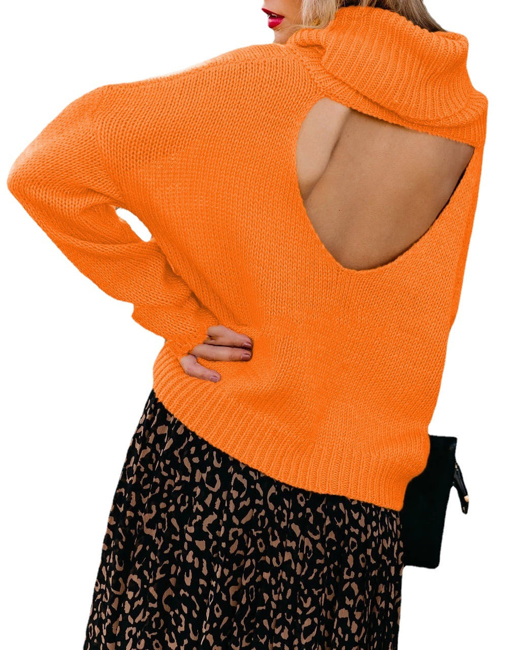 Women's Oversized Chunky Knit Turtleneck Sweater — View 5