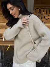 Women's Oversized Ribbed Drop Shoulder Turtleneck Sweater — View 9