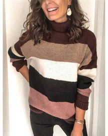 Women's Oversized Ribbed Striped Turtleneck Sweater — View 6
