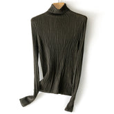 Women's Ribbed Fine Knit Textured Turtleneck Sweater — View 6
