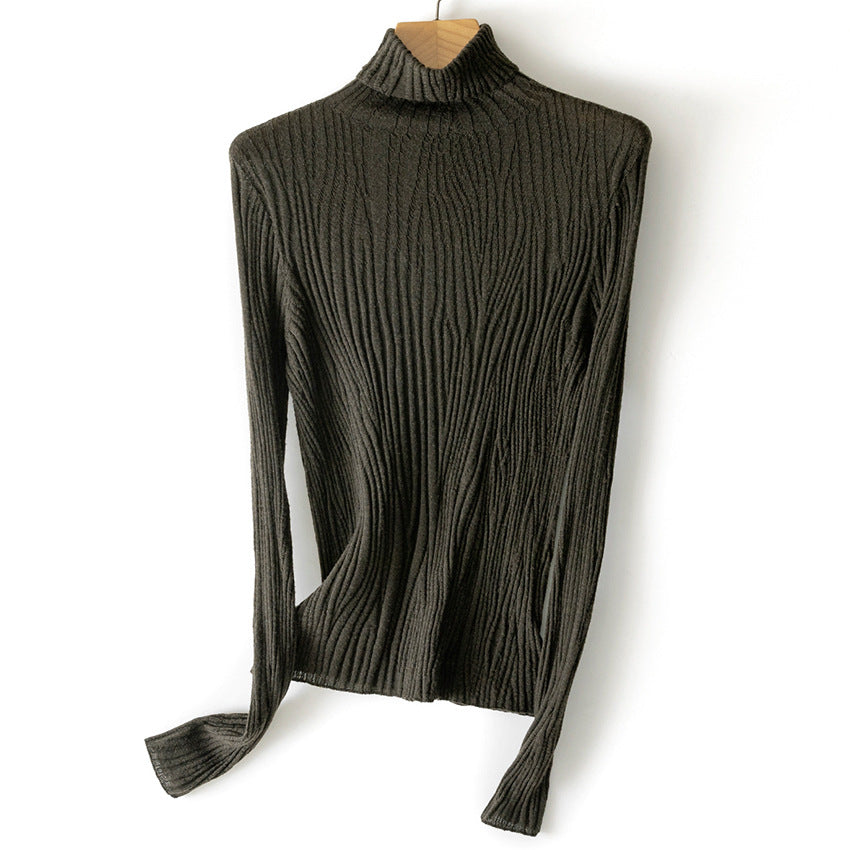 Women's Ribbed Fine Knit Textured Turtleneck Sweater — View 6