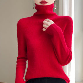 Women's Fitted Ribbed Fine Knit Turtleneck Sweater — View 16