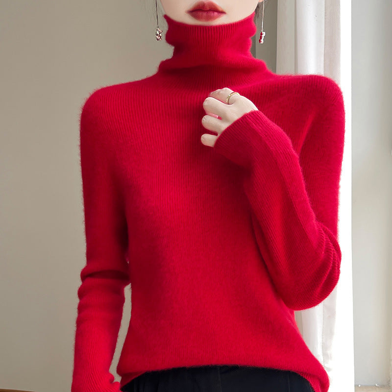 Women's Fitted Ribbed Fine Knit Turtleneck Sweater — View 16