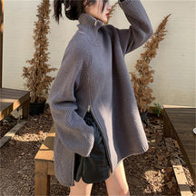 Women's Oversized Ribbed Zip Front Turtleneck Sweater — View 8
