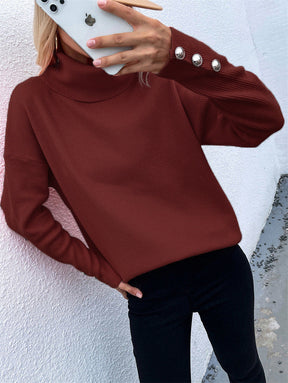 Women's Textured Button Detail Turtleneck Sweater — View 12