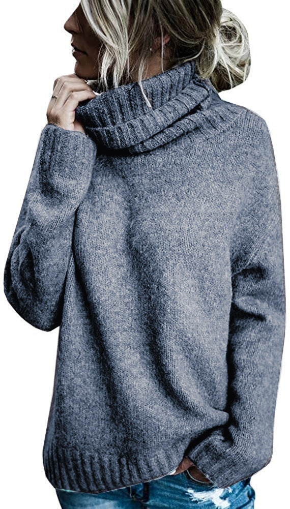 Women's Oversized Ribbed Fine Knit Turtleneck Sweater — View 7