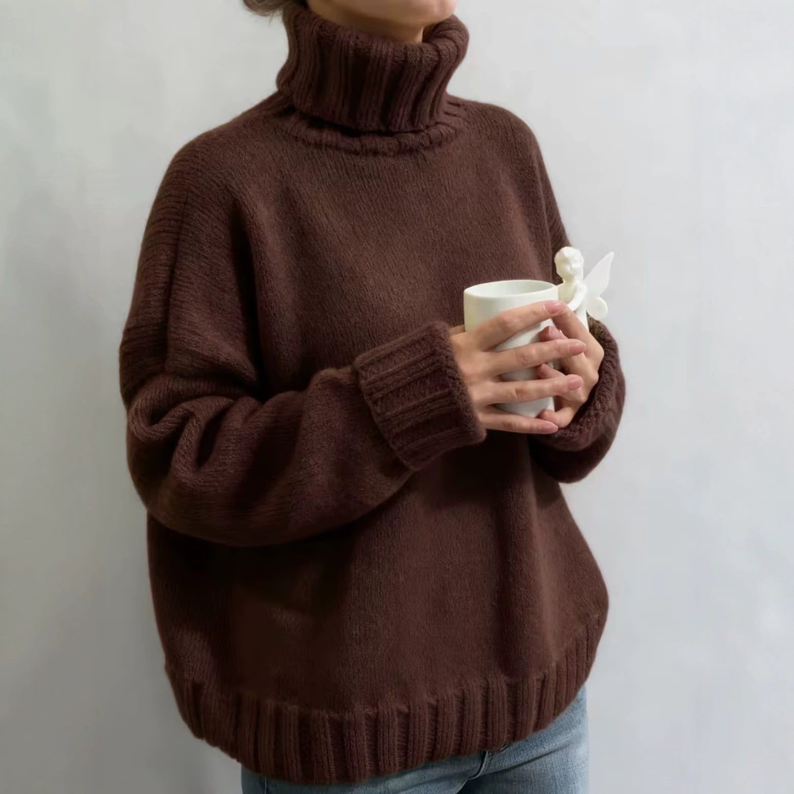 Women's Oversized Ribbed Drop Shoulder Turtleneck Sweater — View 4