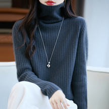 Women's Cashmere Ribbed Fine Knit Turtleneck Sweater — View 13