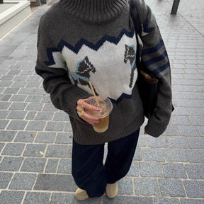 Women's Oversized Ribbed Fair Isle Turtleneck Sweater — View 2