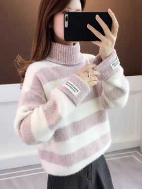 Women's Striped Turtleneck Sweater — View 3