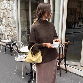 Women's Oversized Ribbed Balloon Sleeve Turtleneck Sweater — View 2
