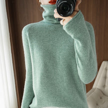 Women's Fitted Fine Knit Thumbhole Turtleneck Sweater — View 17