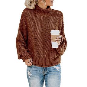 Women's Oversized Ribbed Chunky Knit Turtleneck Sweater — View 10