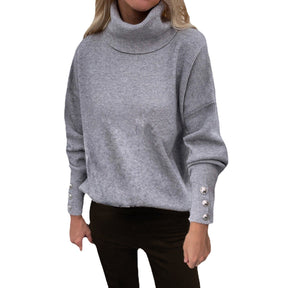 Women's Striped Button Detail Turtleneck Sweater — View 4