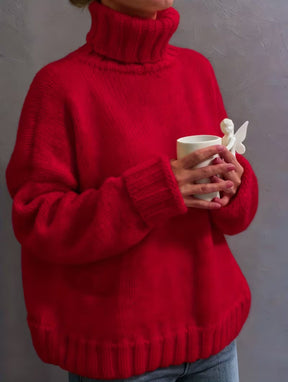 Women's Oversized Ribbed Drop Shoulder Turtleneck Sweater — View 11