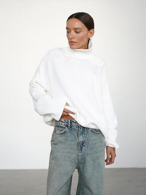 Women's Wool Blend Oversized Ribbed Turtleneck Sweater — View 12