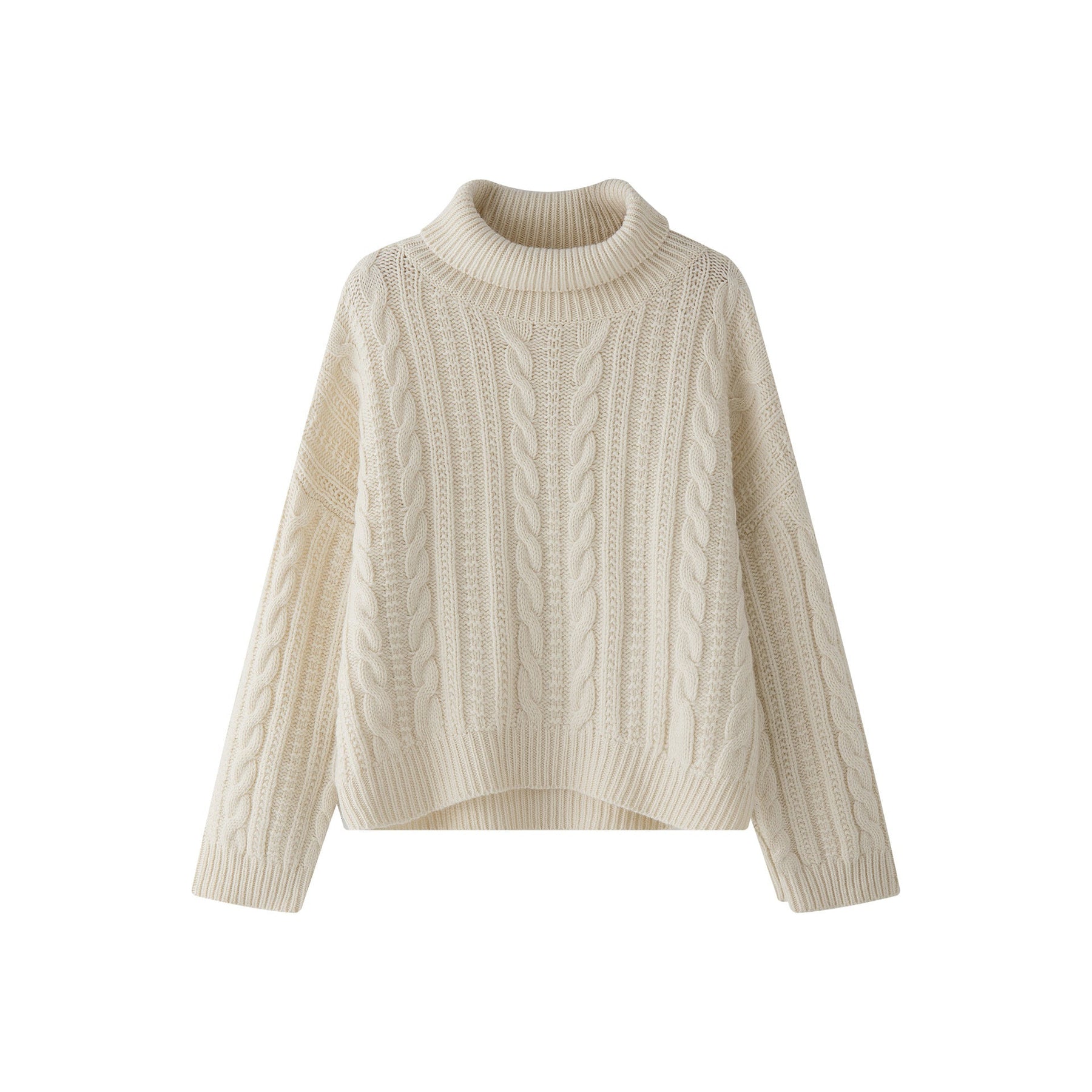 Women's Relaxed Fit Cable Knit Ribbed Turtleneck Sweater — View 5