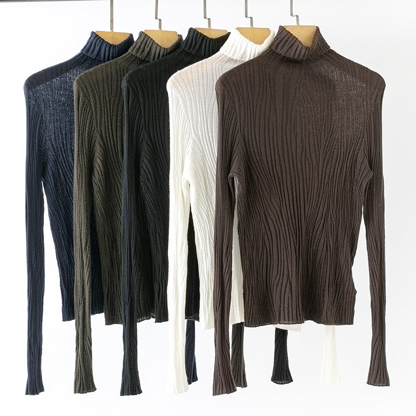 Women's Ribbed Fine Knit Textured Turtleneck Sweater — View 1