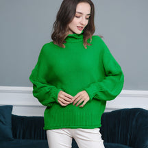 Women's Ribbed Chunky Knit Balloon Sleeve Turtleneck Sweater — View 12