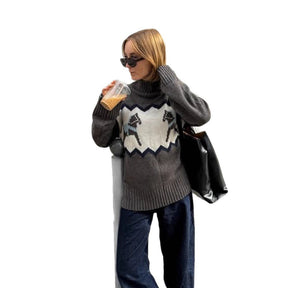 Women's Oversized Ribbed Fair Isle Turtleneck Sweater — View 5