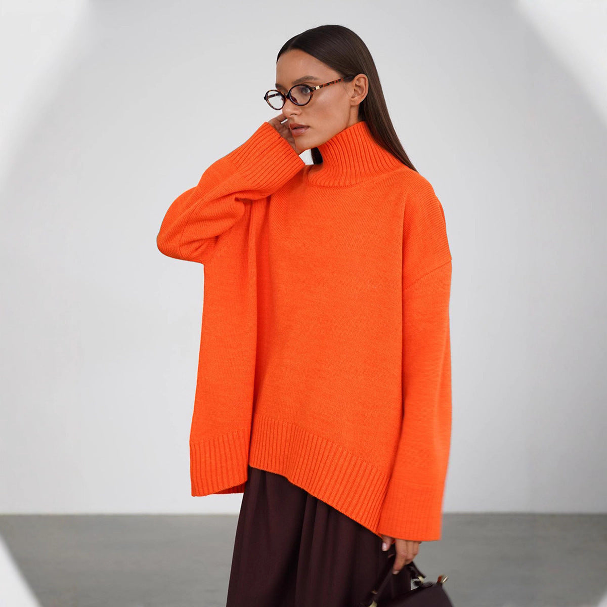 Women's Wool Blend Oversized Ribbed Turtleneck Sweater — View 4