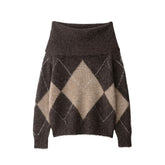 Women's Oversized Ribbed Geometric Turtleneck Sweater — View 6