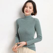 Women's Fitted Ribbed Fine Knit Turtleneck Sweater — View 10