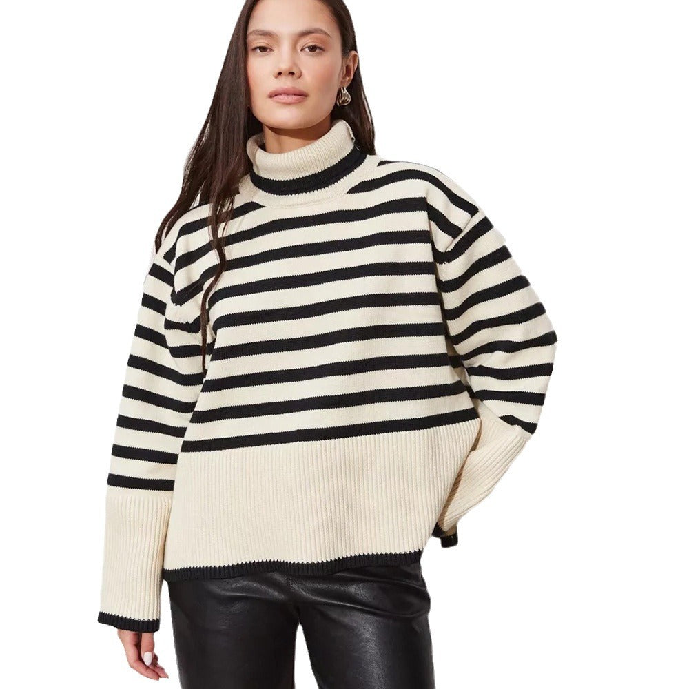 Women's Striped Turtleneck Sweater — View 5