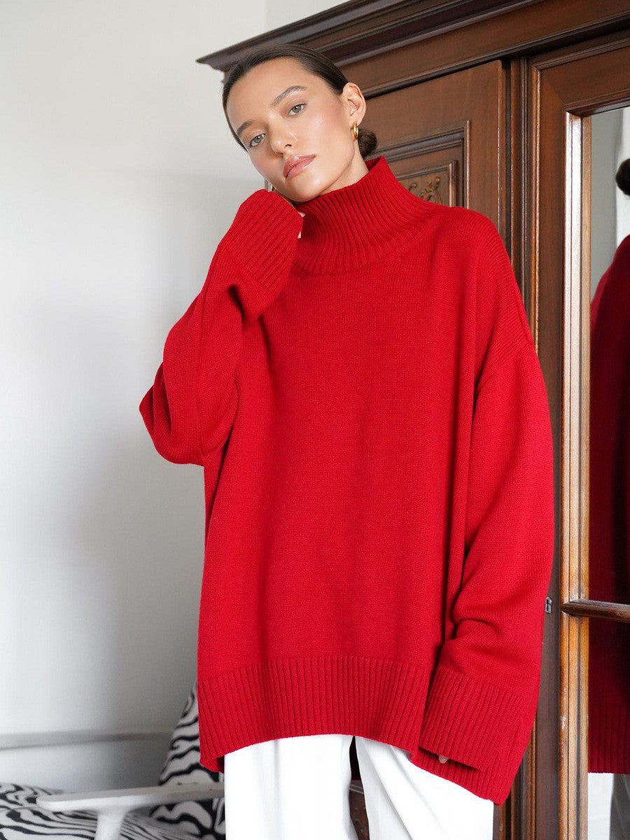Women's Wool Blend Oversized Ribbed Turtleneck Sweater — View 13