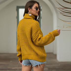 Women's Cable Knit Chunky Knit Turtleneck Sweater — View 2