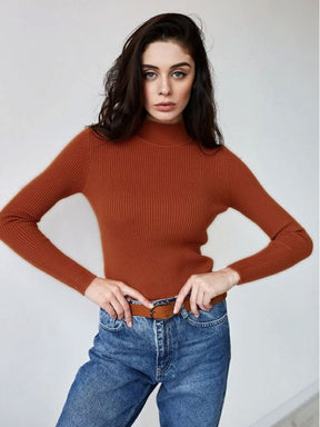 Women's Fitted Ribbed Cropped Turtleneck Sweater — View 5