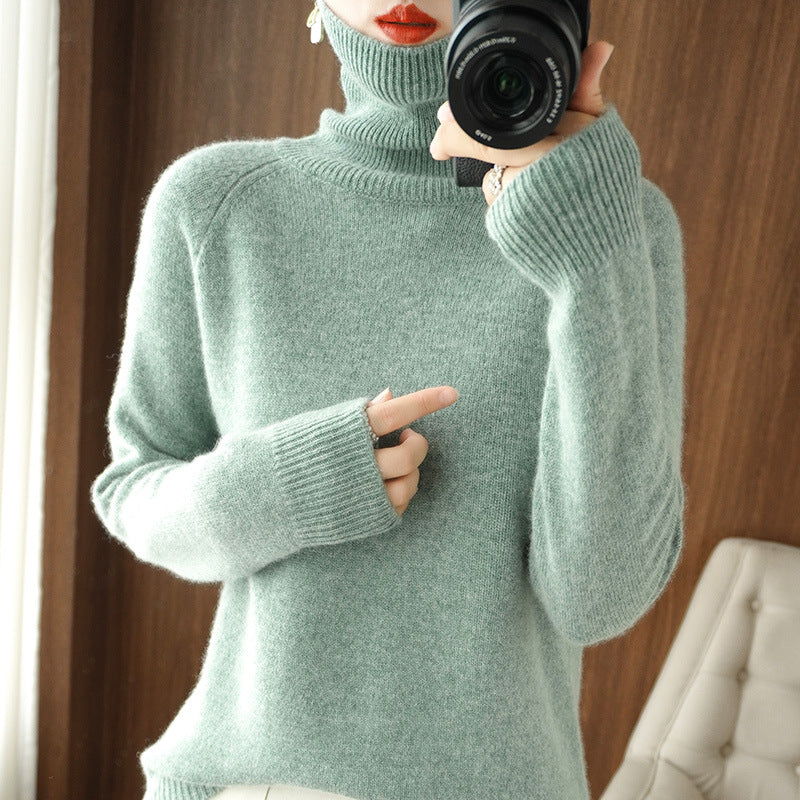 Women's Wool Blend Ribbed Turtleneck Sweater — View 11