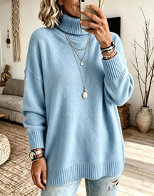 Women's Oversized Ribbed Fine Knit Turtleneck Sweater — View 8
