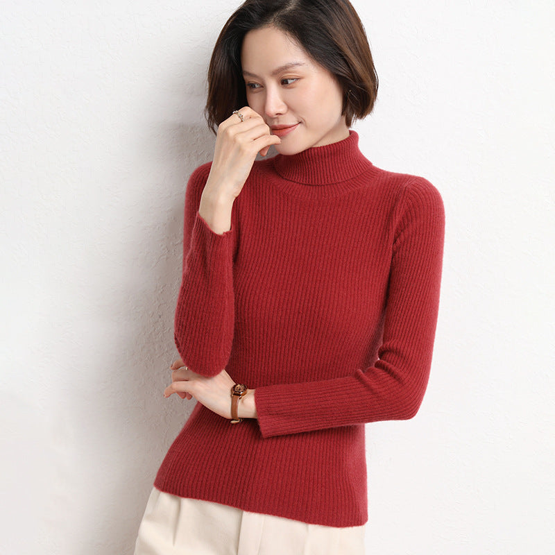 Women's Fitted Ribbed Fine Knit Turtleneck Sweater — View 9
