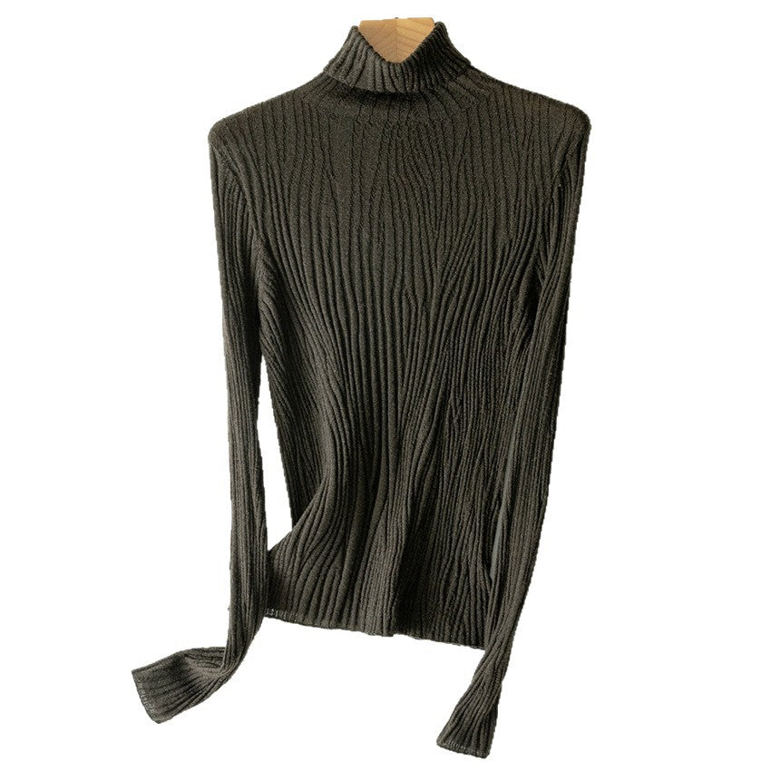 Women's Ribbed Fine Knit Textured Turtleneck Sweater — View 5