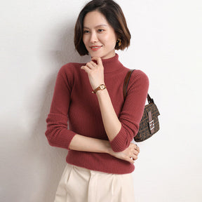 Women's Fitted Ribbed Fine Knit Turtleneck Sweater — View 18