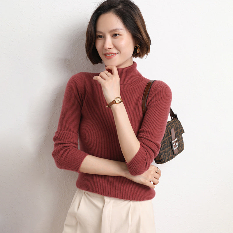 Women's Fitted Ribbed Fine Knit Turtleneck Sweater — View 18