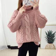 Women's Cable Knit Chunky Knit Turtleneck Sweater — View 9