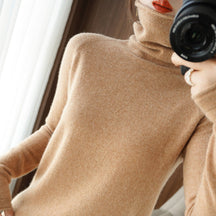 Women's Fitted Fine Knit Thumbhole Turtleneck Sweater — View 7