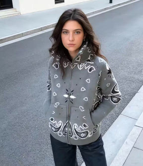 Women's Ribbed Fine Knit Jacquard Turtleneck Sweater — View 7