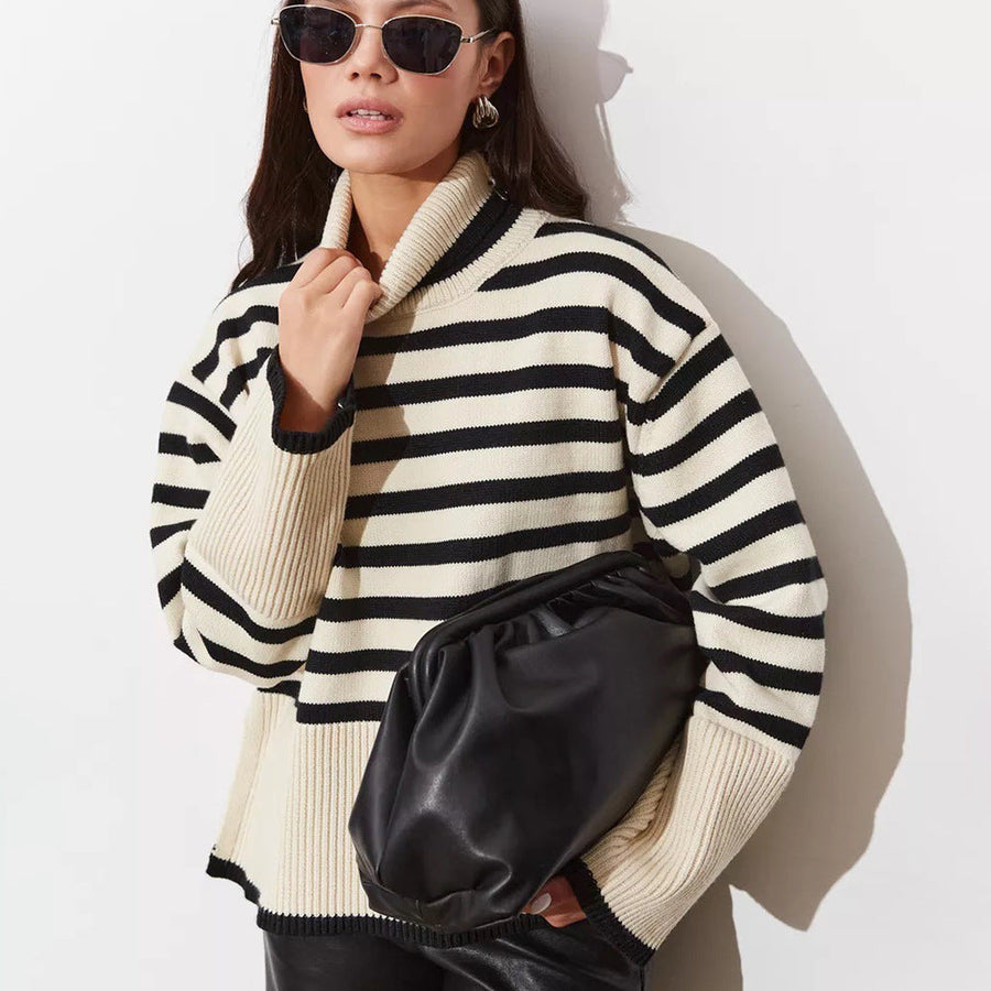 Women's Striped Turtleneck Sweater — View 2